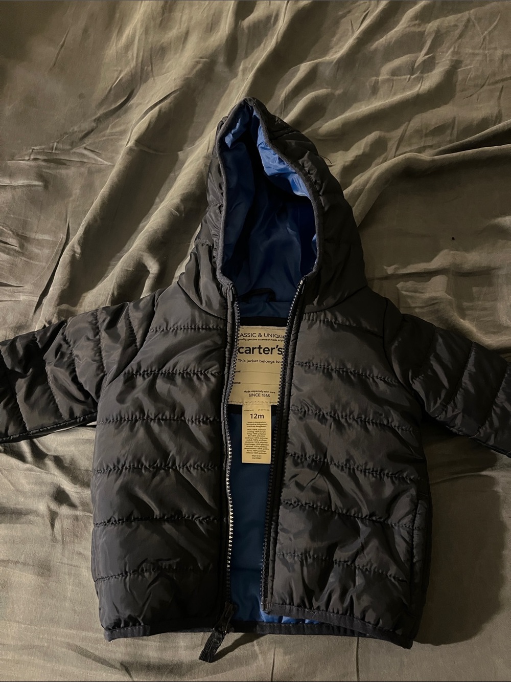 Carter's Navy Hooded Toddler Puffer Jacket with Blue Lining